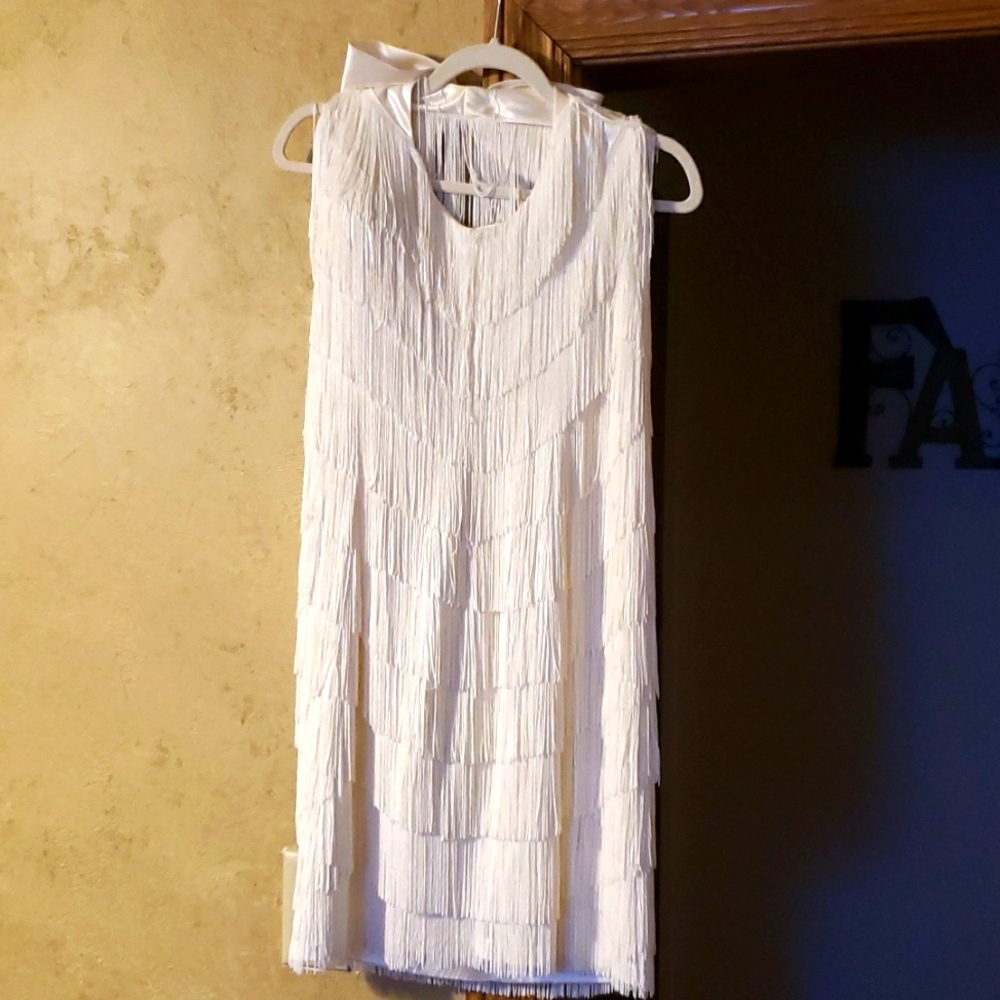 Aidan Mattox Ivory Fringe Dress